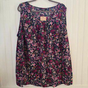 BloomChic Floral Print Pleated Neck Tank Top - Sz 4X